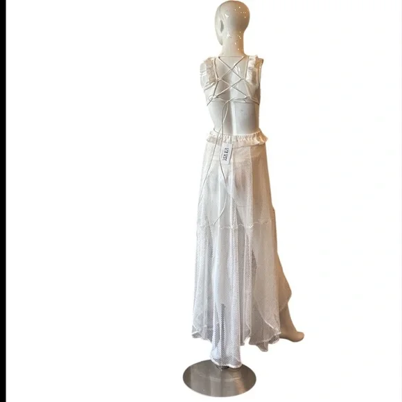 12th Tribe Helena White Mesh Cutout Laceup Back Maxi Dress Size - Picture 8 of 16